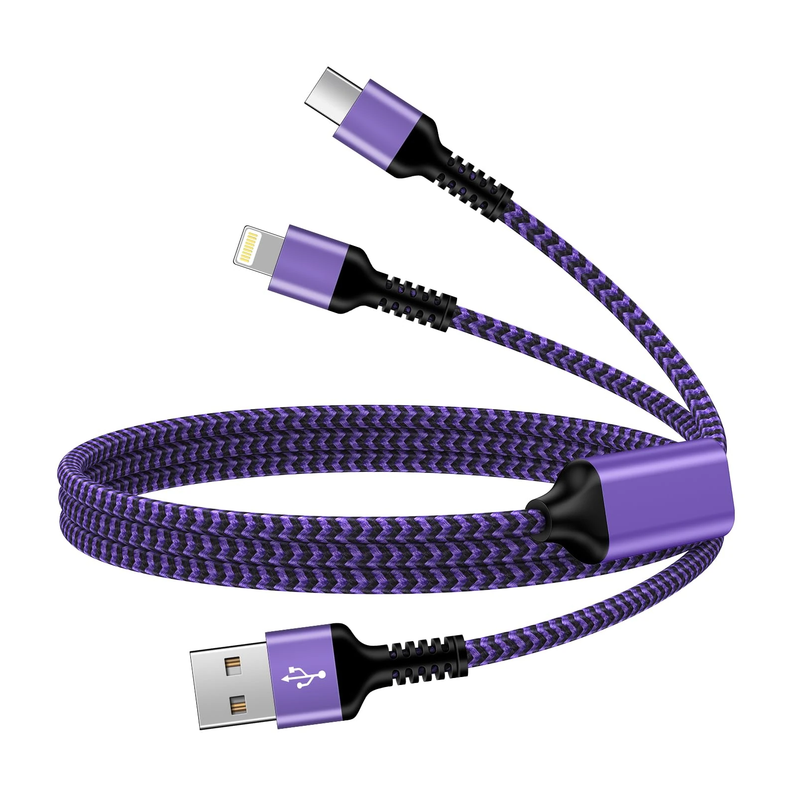 Multi Charger Cable 2 in 1, [1.2M] Multiple USB Cable Fast Charging Lead with USB C Lightning Connector, iPhone Charging Cable for iPhone 14 13 12 11, USB C Cable for Samsung Galaxy A14 A13 A12,Huawei