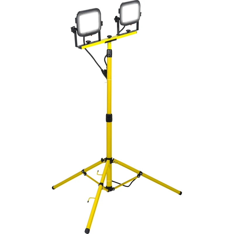 Luceco Tripod Work Site LED Light with Twin Adjustable Heads, Foldable, 3m Cable, Yellow, IP65, 2 x 20W, 2 x 1900lm, 110V, 5000K, LSLTTW2201V