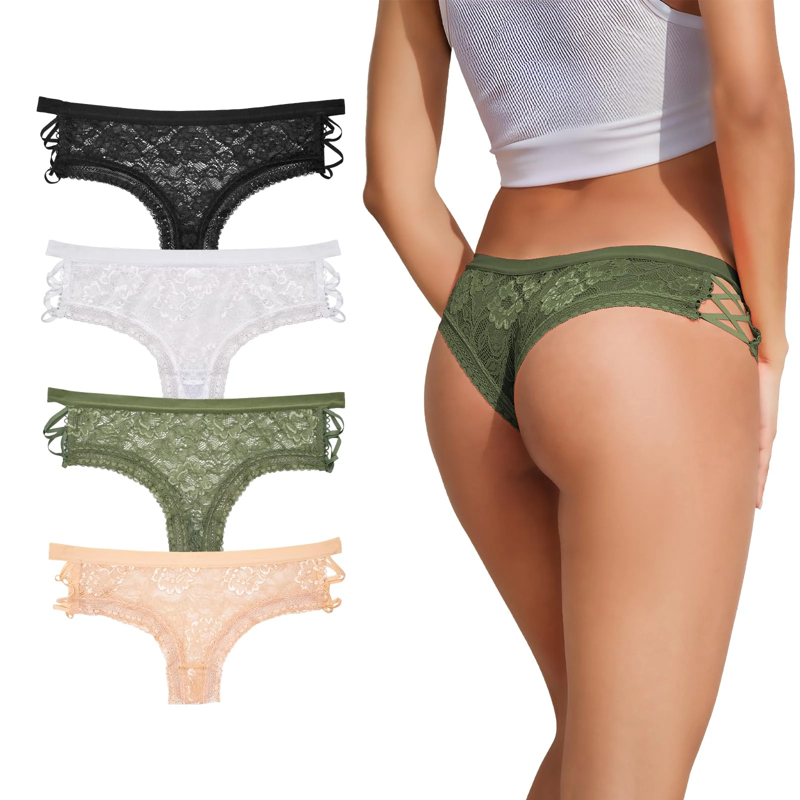 Svmer Lace Underwear Women Sexy Cheeky Knickers Low Rise Criss Cross Bikini Briefs Multipack 4(mix1,S)