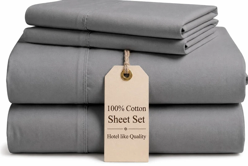 Good Sleep Bedding Cal King Sheet Set - 4 Piece, 100% Cotton Sheets, Soft & Breathable California King Sheet Sets Deep Pocket, Sateen Weave California King Bed Sheets - Light Grey Sheets