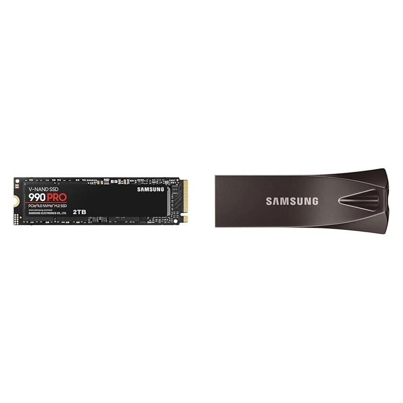 Samsung 990 PRO 2TB PCIe 4.0 (up to 7450 MB/s) NVMe M.2 (2280) Internal Solid State Drive (SSD) (MZ-V9P2T0BW) & flash drive Titanium Gray 64 GB