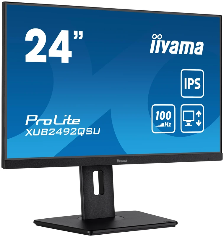 iiyama Prolite XUB2492QSU-B1 23.8 Inch IPS LED Monitor WQHD 100Hz HDMI DP USB 3.2 USB-C3.2 Slim-Line Height Adjustment Pivot FreeSync Black