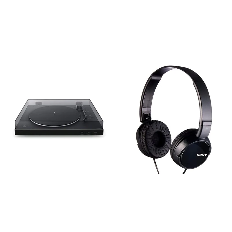 Sony PS-LX310BT Bluetooth Turntable with built-in Phono Pre-Amp, 2 speeds and 3 gain modes, Black & MDR-ZX110 Overhead Headphones - Black, BASIC, Pack of 1
