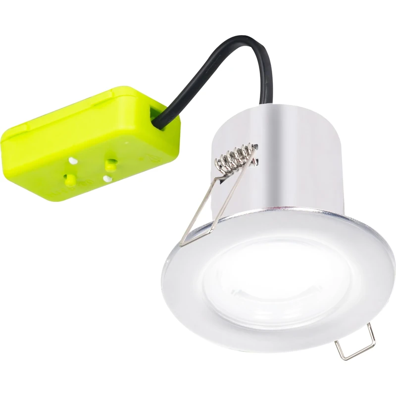 Luceco F-Eco Fixed Fire Rated Downlight 450Lm 5W Ip65 4000K Polished Chrome Bezel - Image 1