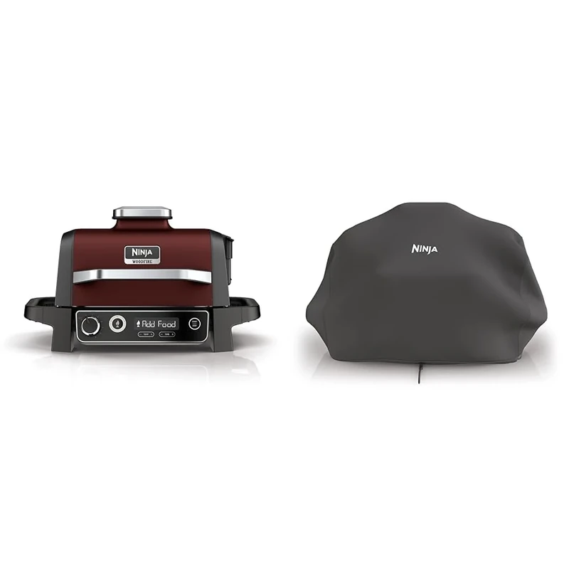 Ninja Electric Wood Pellet Grill, Smoker & Air Fryer, 7 Functions, Red/Black, Weather Resistant, Stainless Steel, Wood Pellet Fuel, Outdoor Cooker