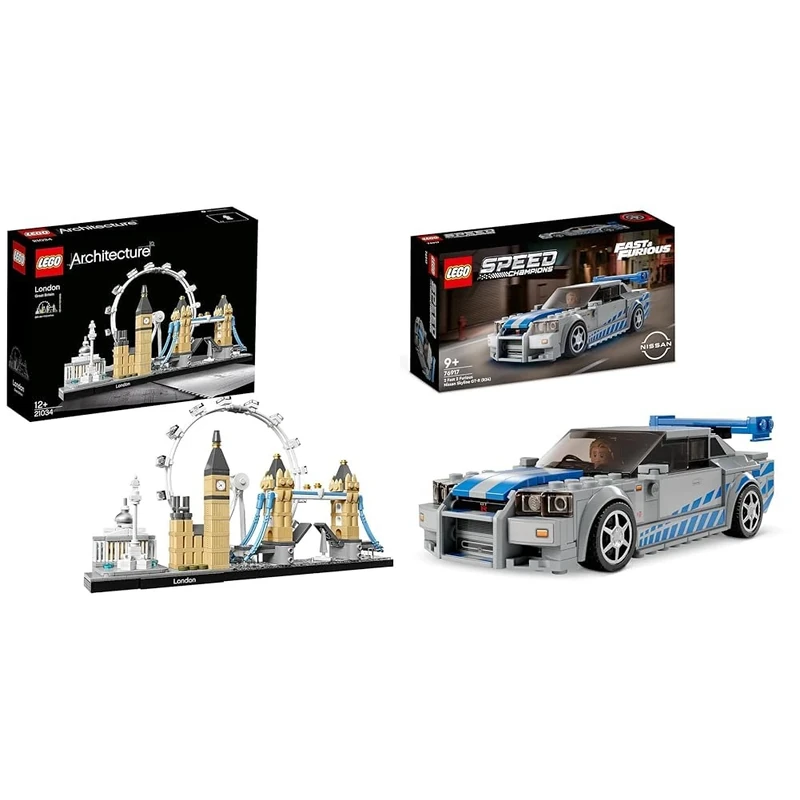 LEGO 21034 Architecture Skyline Model Building Set, London Eye, Big Ben, Tower Bridge Collection, Office & 76917 Speed Champions 2 Fast 2 Furious Nissan Skyline GT-R Race Car Toy Model Building Kit