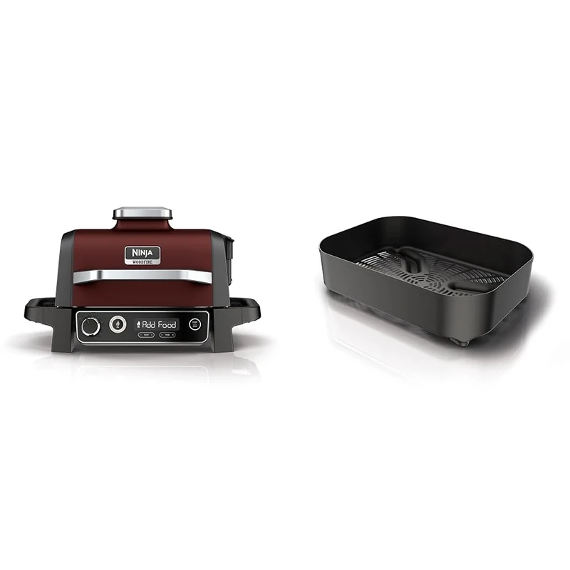 Ninja Electric Outdoor BBQ Grill, Smoker and Air Fryer with Pellets, Digital Probe, 5 Skewers, 7 Functions & Woodfire Combo Crisper Basket