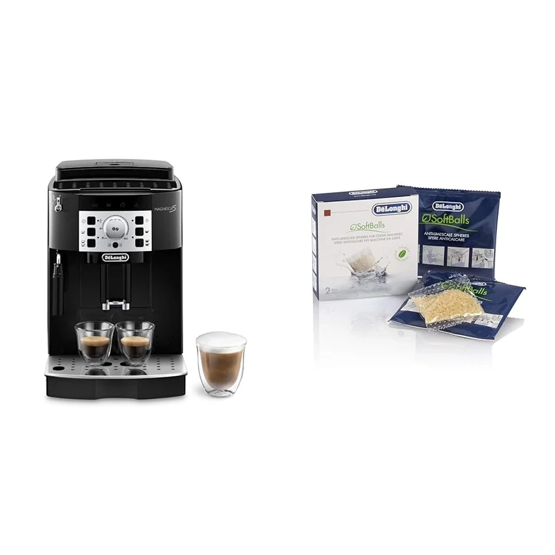 De'Longhi Magnifica S, Automatic Bean to Cup Coffee Machine, Espresso and Cappuccino Maker, ECAM22.110.B, 1.8 liters,Black & Softballs, 2 bags, balls prevent the formation of limestone water