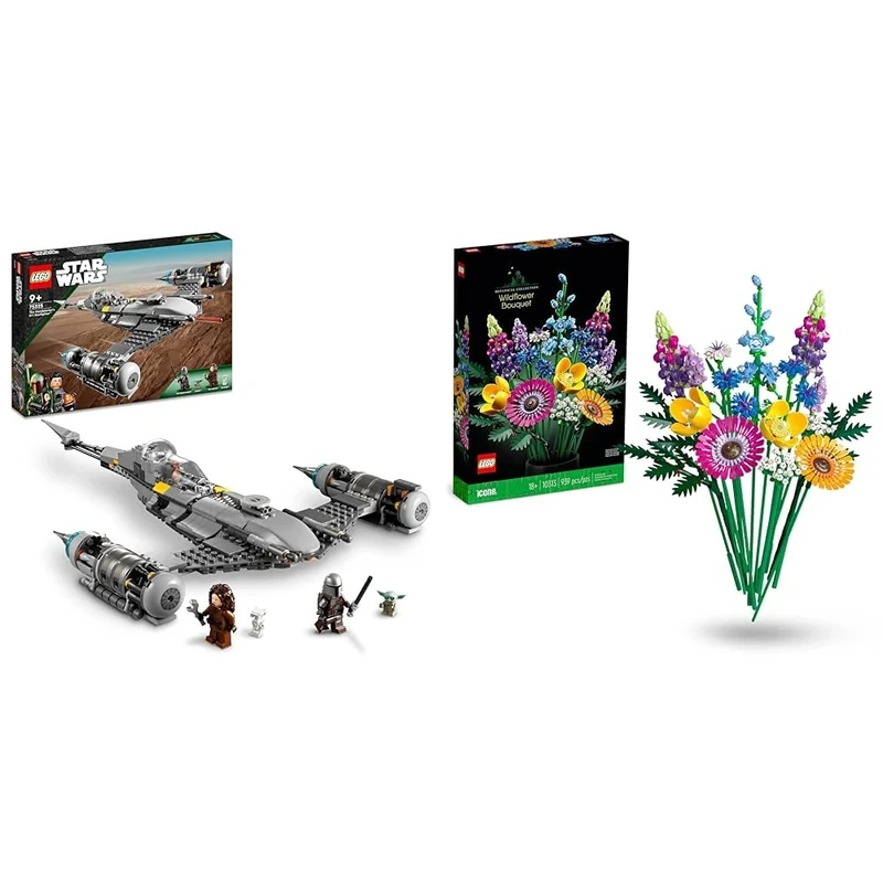 LEGO 75325 Star Wars The Mandalorian's N-1 Starfighter Building Toy, The Book of Boba Fett & 10313 Icons Wildflower Bouquet Set, Artificial Flowers with Poppies and Lavender, Botanical Collection