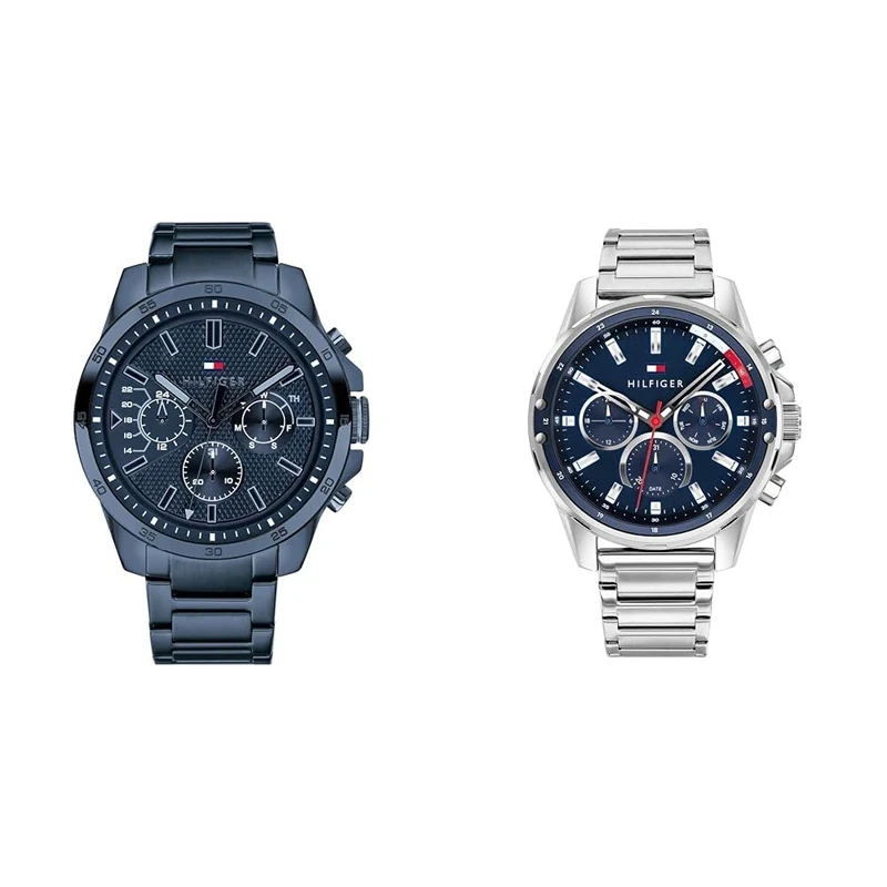 Tommy Hilfiger Multi Dial Quartz Watch for Men with Blue Stainless Steel Bracelet - 1791560 & Analogue Multifunction Quartz Watch for Men with Silver Stainless Steel Bracelet - 1791788