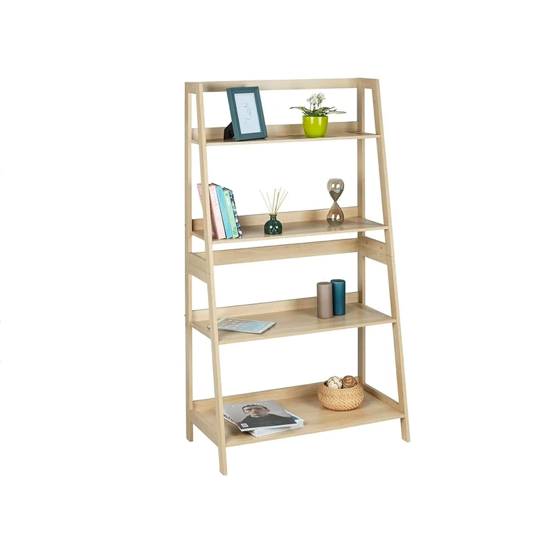 Avilia Trapezoidal Shelving Unit with 4 Shelves for Space-Saving, Ideal for Bathroom, Kitchen, Living Room, 83 x 150 x 43 cm, Beige MDF - Image 1