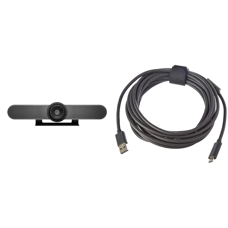 Logitech MeetUp Video Conferencing System, Ultra HD 4K/1080p/720p, 3 Microphones/Adjustable Speakers, Wide Field of View 120°, PC/Mac/Laptop/Macbook/Tablet - Black, 4K & Meetup USB Cable 5 m
