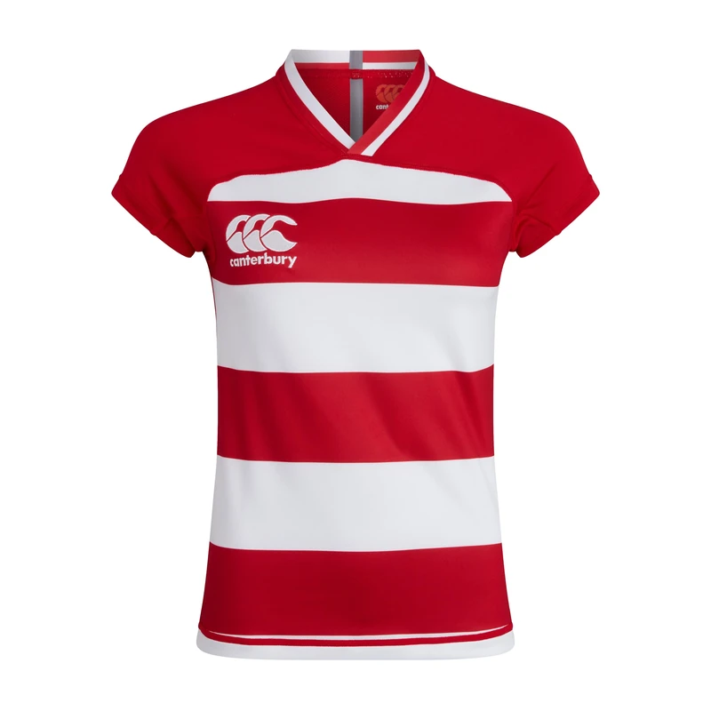 Canterbury Women's Vapodri Evader Hooped Rugby Jersey | Vapodri Technology | Pro Athletic Fit | Durable Technical Rugby Jersey, Flag Red, 24