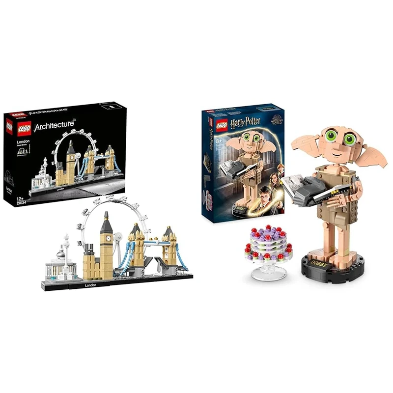 LEGO 21034 Architecture Skyline Model Building Set, London Eye, Big Ben, Tower Bridge Collection, Office & 76421 Harry Potter Dobby the House-Elf Set, Movable Iconic Figure Model