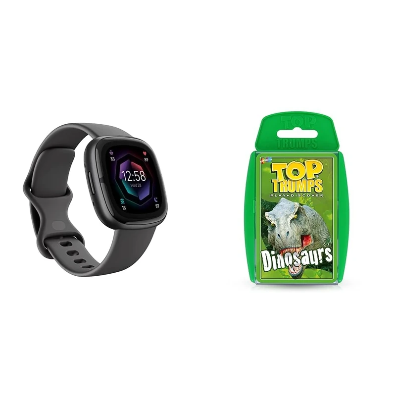 Fitbit Sense 2 Health and Fitness Smartwatch with built-in GPS, advanced health features & Top Trumps Dinosaurs Classics Card Game, Discover interesting facts in this educational packed game - Image 1