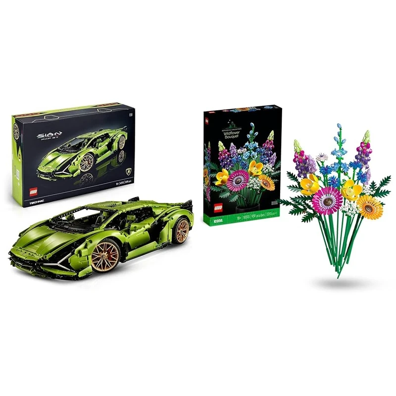 LEGO Technic 42115 Lamborghini Sián FKP 37, Maquette Voiture, 1:8, Collection & 10313 Icons Wildflower Bouquet Set, Artificial Flowers with Poppies and Lavender, Crafts, Botanical Collection