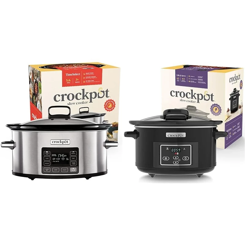 Crockpot TimeSelect Digital Slow Cooker | Programmable Digital Display | 5.6 L | Keep Warm Function & Lift and Serve Digital Slow Cooker with Hinged Lid and Programmable Countdown Timer | 4.7 L