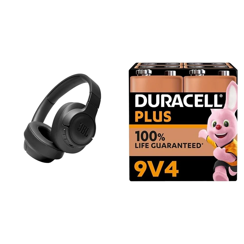 JBL Tune 760NC Wired and Wireless Over-Ear Headphones with Built-In Microphone & Duracell Plus 9V Batteries - Alkaline - 5 Year Storage - 6LR61 MN1604