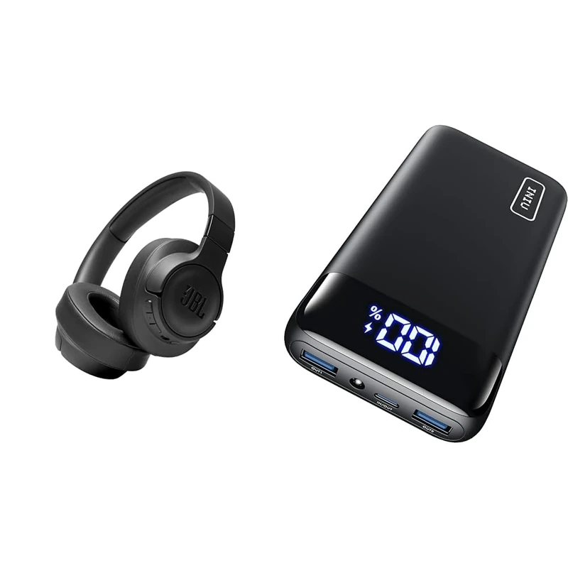 JBL Tune 760NC Wired and Wireless Over-Ear Headphones with Built-In Microphone, Active Noise Cancelling and Hands-Free Controls, in Black & INIU Power Bank, 20000mAh Fast Charging Portable Charger