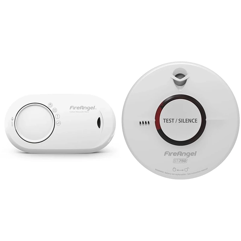 FireAngel FA3820 10 Year Sealed Battery Alarm Carbon Monoxide, Clear & ST-750T Thermoptek Smoke Alarm