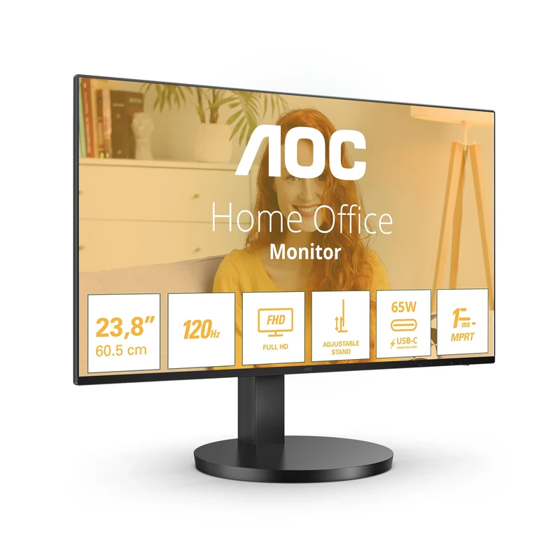 AOC 27B3CF2 - 27 Inch FHD Monitor, 100Hz, IPS, Speakers, USB-C Connectivity, Height Adjust, FlickerFree, Adaptive Sync, LowBlue (1920 x 1080, 250 cd/m2, HDMI 1.4 / USB-C 65W Power delivery)