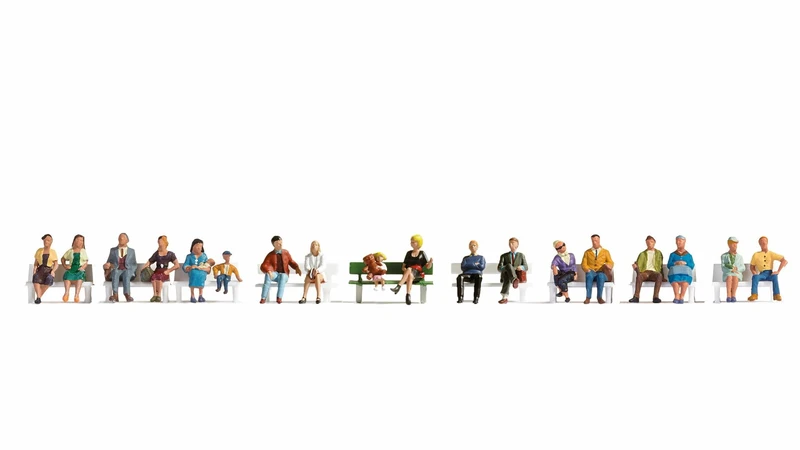 Noch® XL Set Sitting Hand Painted Figures, 18 Pieces for Model Railway Track H0, Perfect for Scenery and Dioramas