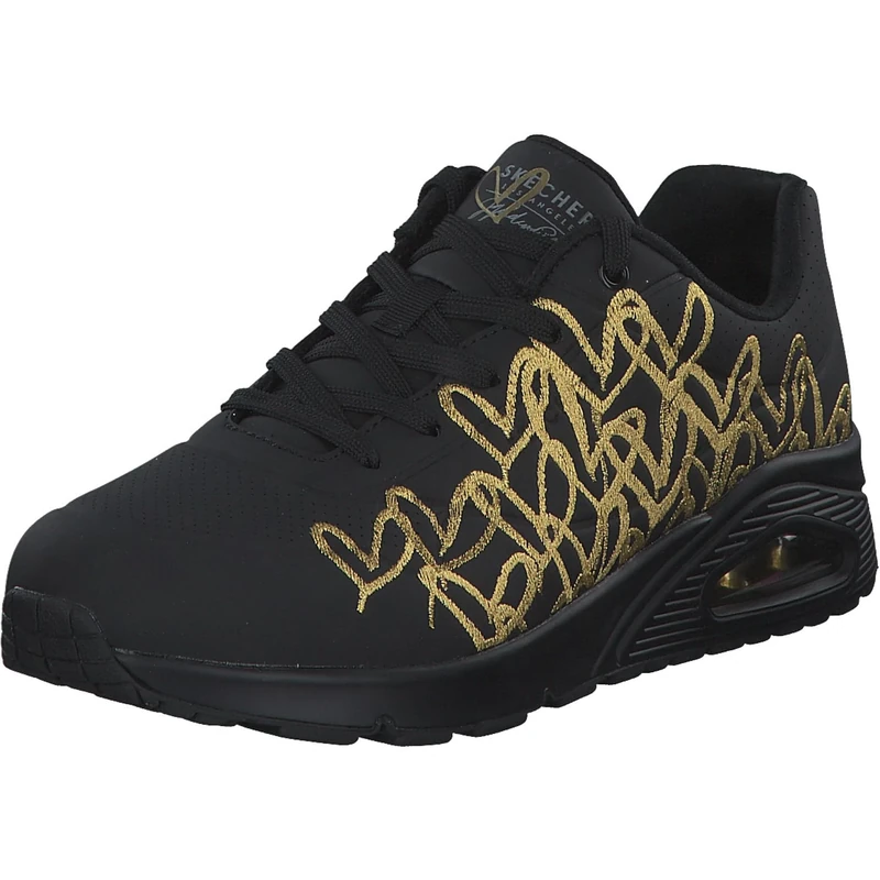 Skechers Women's Uno Golden Heart Sneaker, Black Durabuck/Gold Mylar Embroidery, 6.5 UK