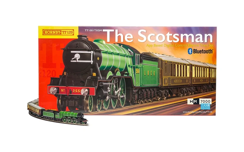 Hornby Train Set - The Scotsman Digital TT Gauge Model Railways Set, Sound Fitted Starter Electric Model Train Kits with App Control - Steam Engine Model Building Kits, 1:120 Scale Model Train Gifts