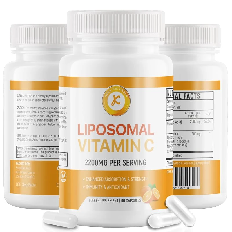 Liposomal Vitamin C 2200mg, Max Absorption, High Strength, Antioxidant, No additives, Non-GMO - 60 Capsules