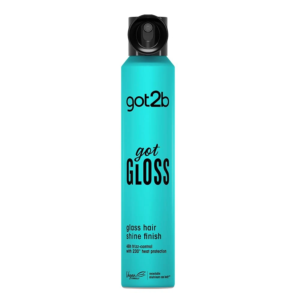 got2b gotGLOSS hair spray finish for glossy and glass-like hair, frizz control and heat protection for sleek hair 200ml