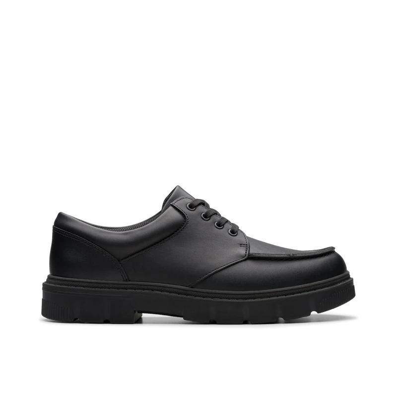 Clarks Boys Lorcam Edge Y Oxford Flat, Black Leather, 4 UK