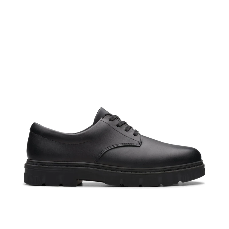 Clarks Boys Lorcam Loop Y Oxford Flat, Black Leather, 3.5 UK