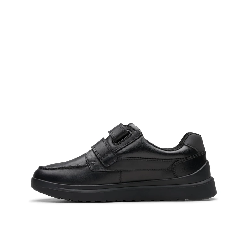Clarks Boys Keelan Flare K Oxford Flat, Black Leather, 1 UK