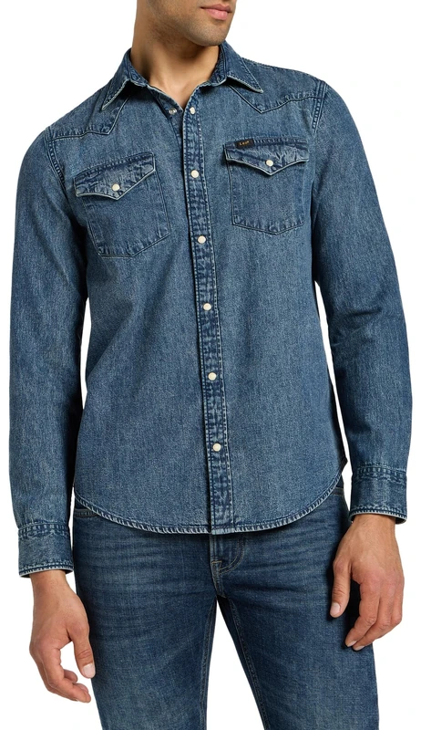 Lee Men's Regular Western Shirt, Green Aura, M