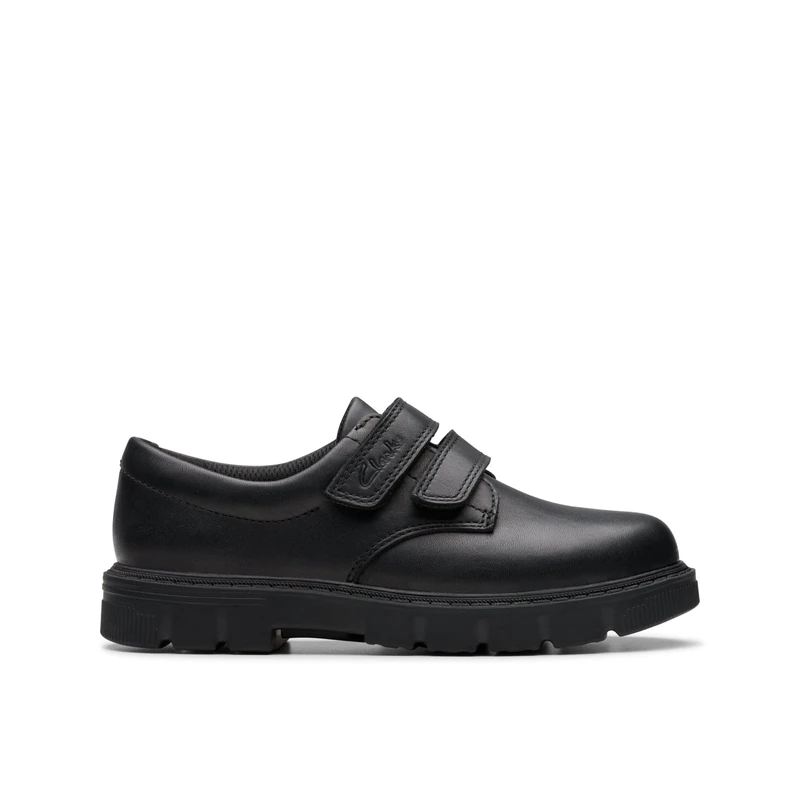 Clarks Boys Lorcam Loop K Oxford Flat, Black Leather, 13 UK