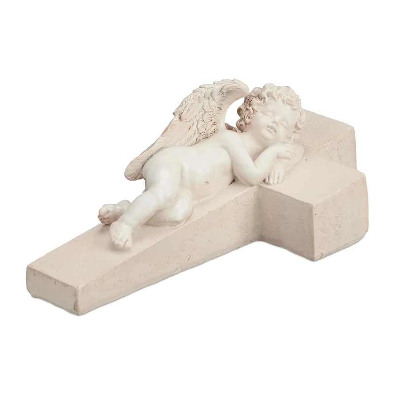 Relaxdays Grave Angel, Weatherproof Frost-proof, HxWxD: 9 x 12.5 x 21 cm, Decorative Guardian on Cross, Polyresin, Cream