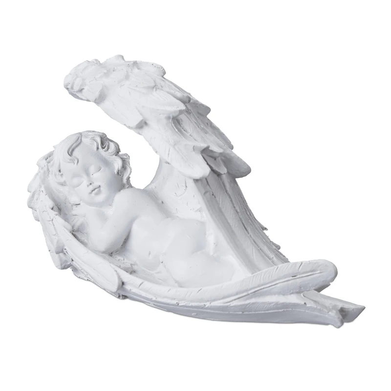 Relaxdays Grave Angel, Sleeping, Artificial Stone, Weather, Frost-& UV-resistant, HxWxD: 13 x 21 x 9 cm, Decor, White, Polyresin