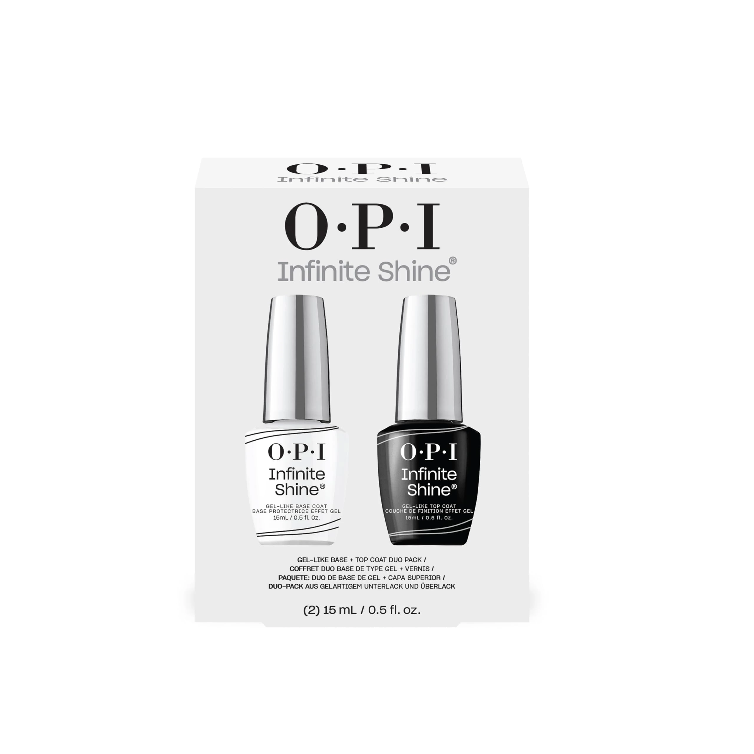 OPI Infinite Shine Nail Polish Base & Top Coat Duo Pack - Intense Shine & Nail Polish Protection - with OPI Pro-Wide Brush (2x15ml)