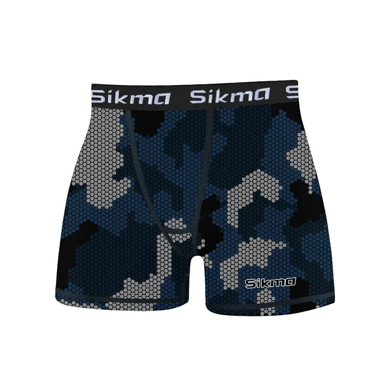 Sikma Mens Compression Boxer Shorts Base layer Skin Tight Briefs Sports Gym Fitness Bottom (CEMO/NAVY, M)