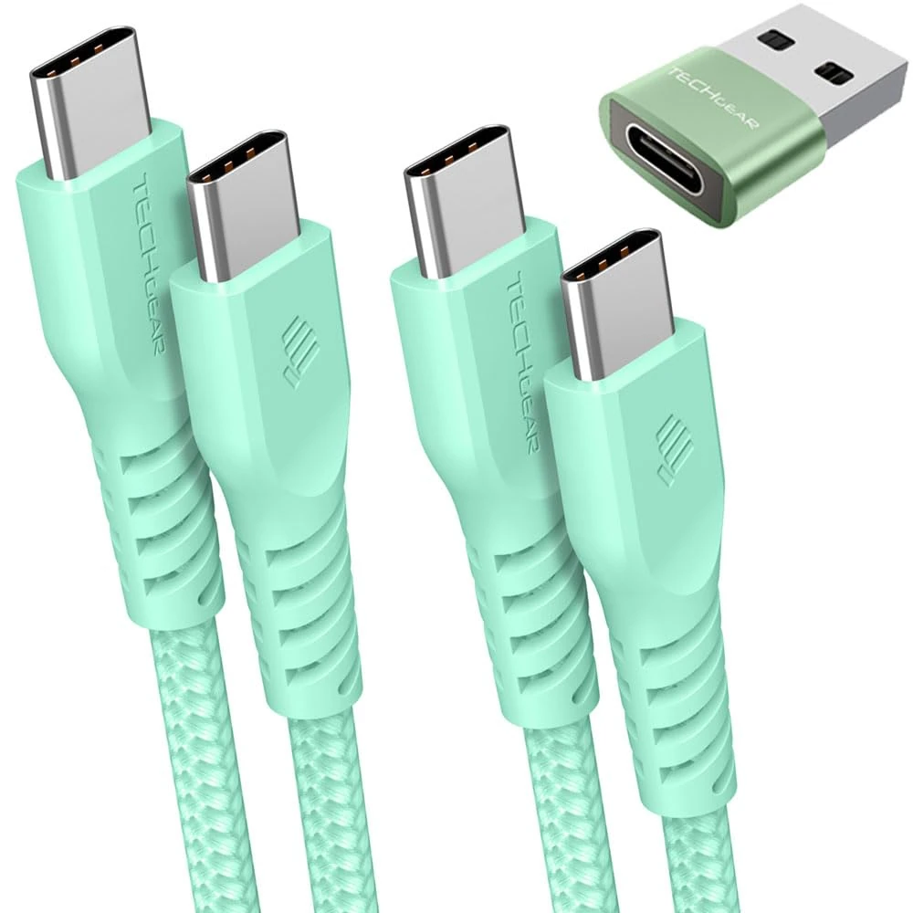 TECHGEAR USB C to USB C Charger Cable 60W (1M+2M+Adapter) Strong Braided Fast Charging Type C Data Lead for iPhone 17 16 15 Pro Max, iPad Air/Pro/A16/10th, Samsung S26 S25 S24 A54 A16, Pixel, Oppo etc
