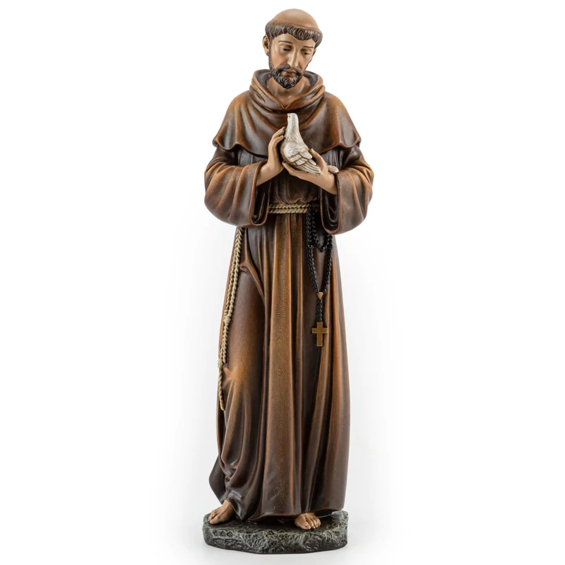 BC Catholic Saint Francis Statue, Inspirtional Garden Figure, St Francis Patron Saint of Animals, Religious Gift, Devout Home décor,10" H, Renaissance Sculpture Handmade by Buildclassic