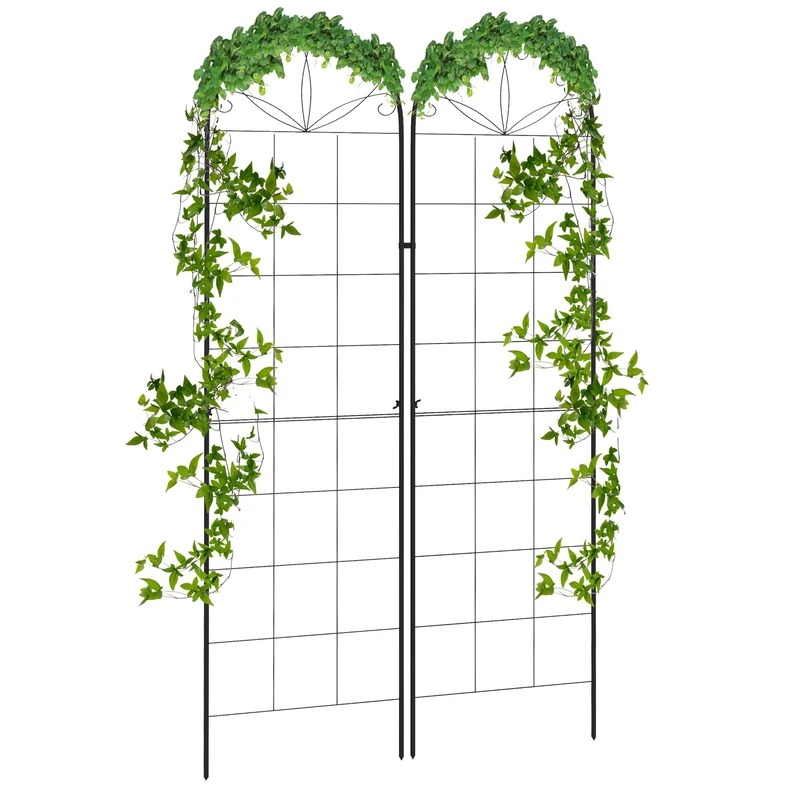 Outsunny Set of 2 Garden Trellis, Metal Trellis for Climbing Plants Support Frames, 50 x 180cm, Grid Design