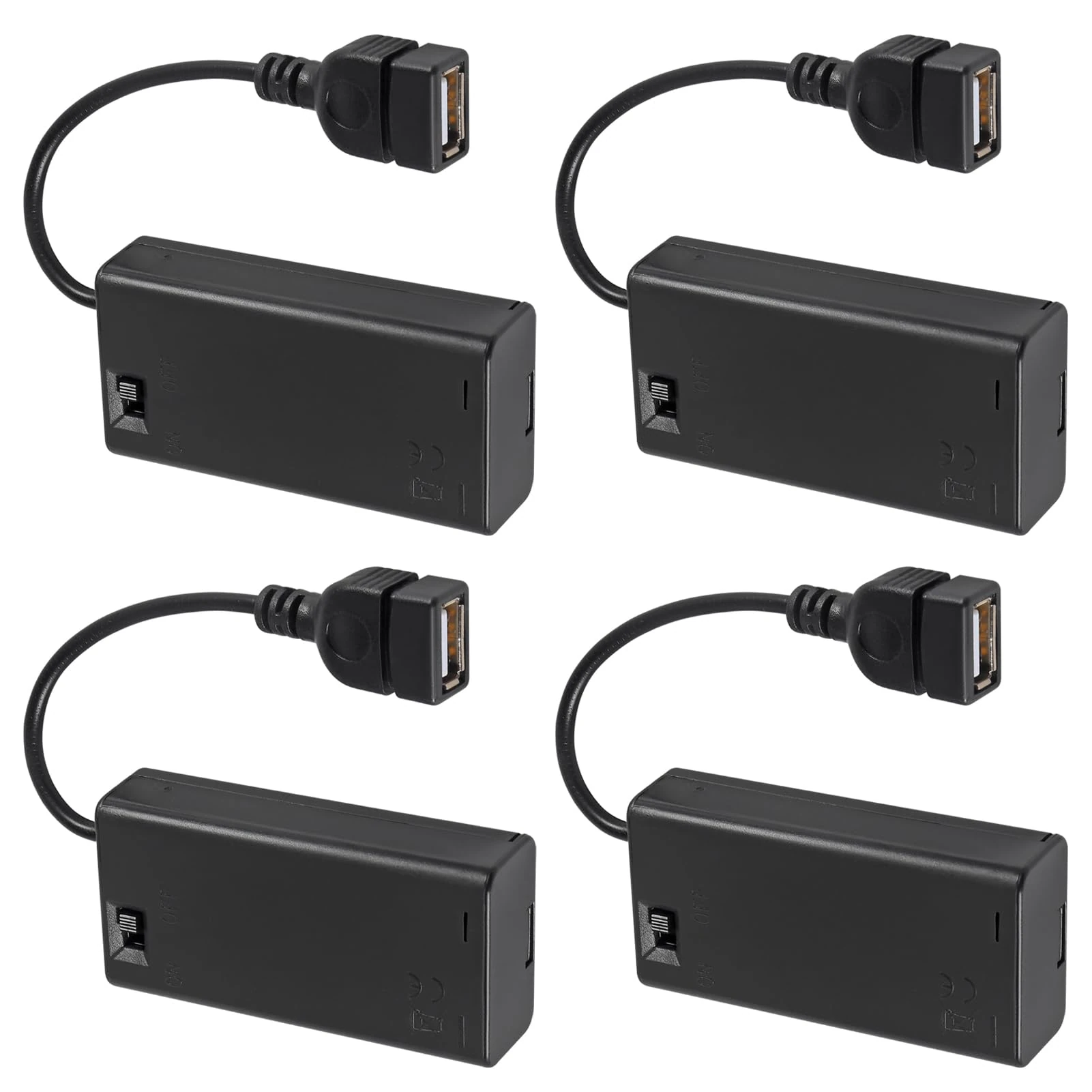 4PCS 2 AA Battery Holder, USB Female Socket 2 AA Battery Case Box Holder with Cover and On/Off Switch