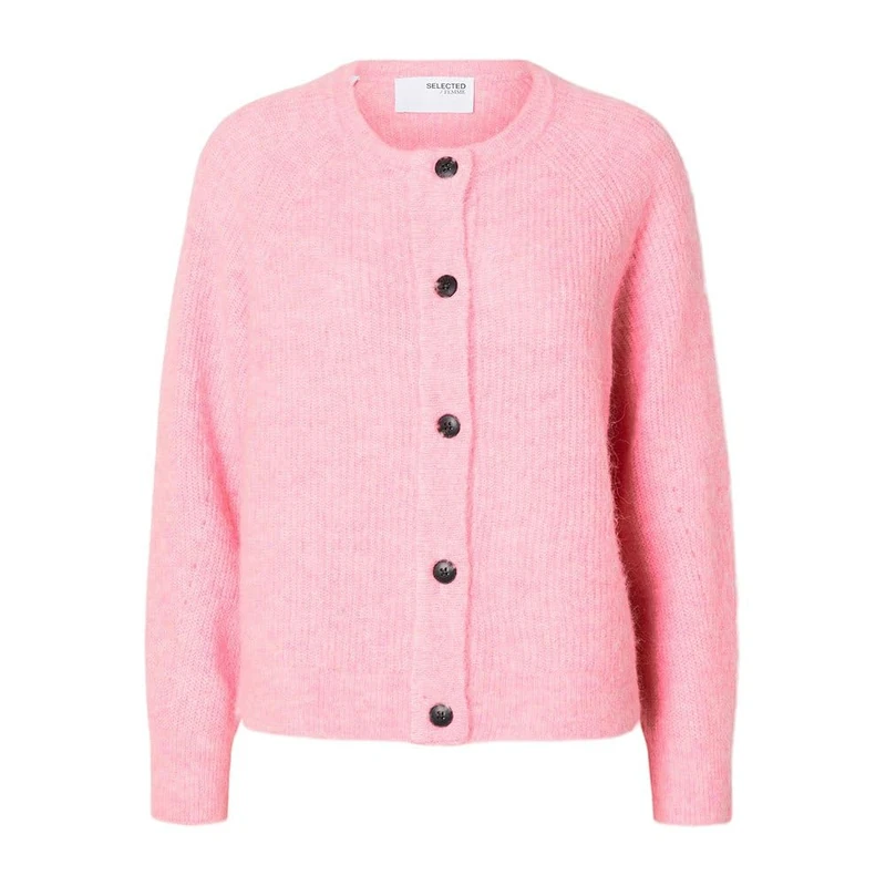 SELECTED FEMME Women's Slflulu Ls Knit Short Cardigan B Noos Sweater, Peony/Detail: Melange, M