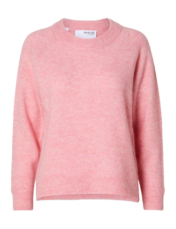 SELECTED FEMME Women's Slflulu Ls Knit O-Neck B Noos Jumper, Peony/Detail: Melange, M