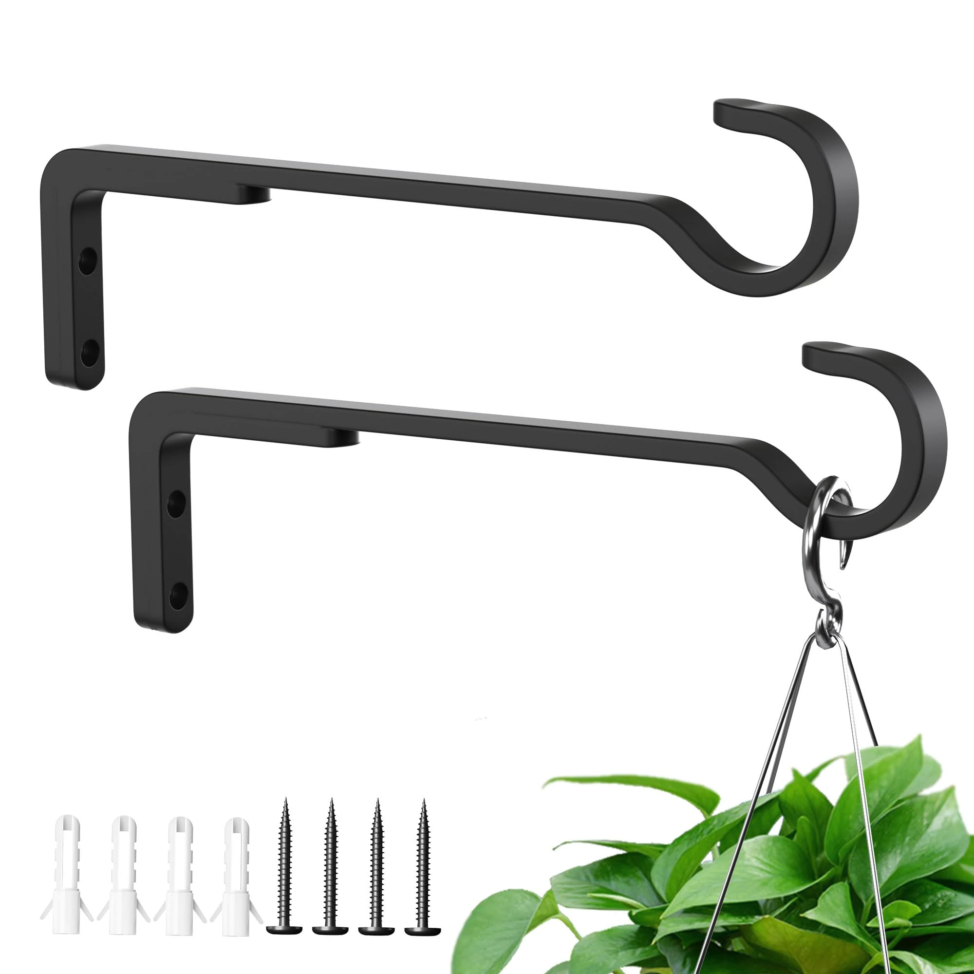 saffruff 20cm (8 Inch) Hanging Basket Brackets - 2 Pack Heavy Duty Black Metal Plant Hooks for Outdoor & Indoor Use, Wall Mount Hangers for Garden Fence, Lantern, Bird Feeder, Flower, Wind Chimes