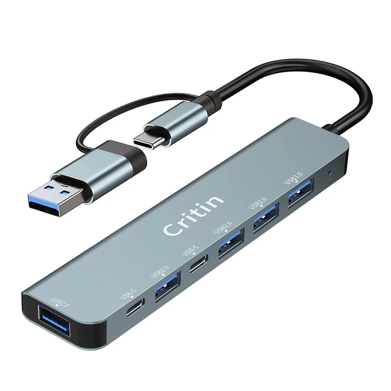 USB HUB, 7-in-1 Multi-Port C Hub, Ultra-Slim Portable USB C with 2 USB C Data Ports, USB 3.0 and 4 USB 2.0, USB Extender for PC Laptop, MacBook iMac Air Mac Mini/Pro, Notebook PS4