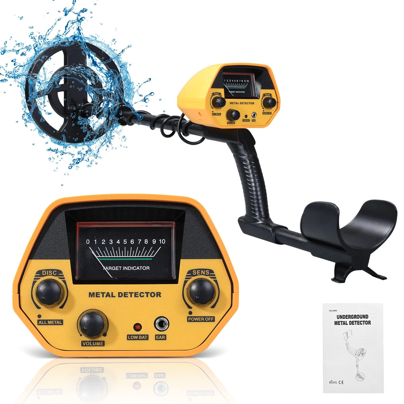 Trsaow Metal Detector for Adults Kids,Professional IP68 Waterproof Gold Detectors with 10'' Coil and Battery Higher Accuracy Lightweight Adjustable Stem for Treasure Hunting on Beach Field