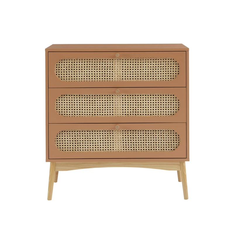 BAÏTA SIXTINE Chest of Drawers in terracotta and cane rattan with 3 drawers - Image 1