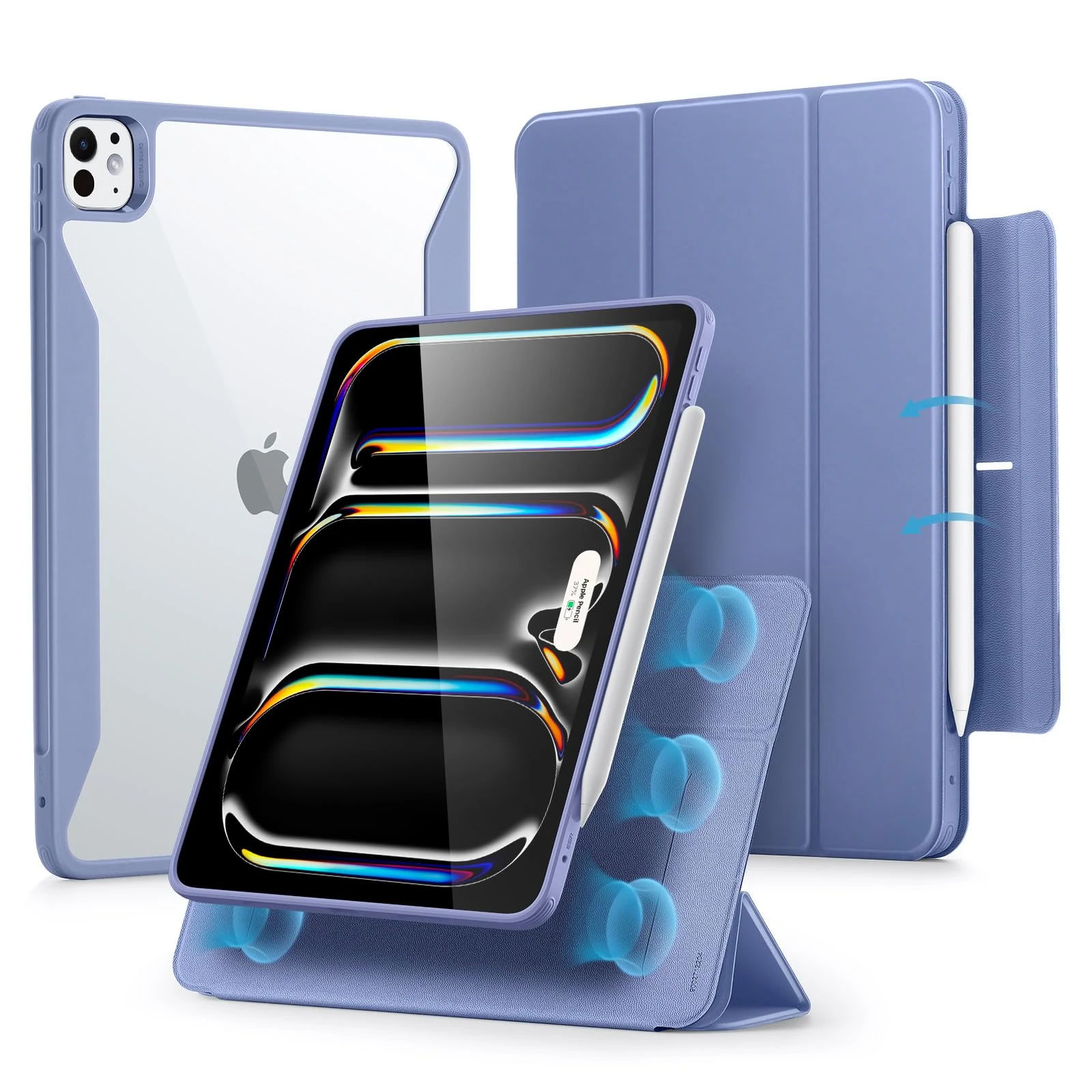 ESR for iPad Pro 13 Inch Case M5/M4, iPad Pro 13 2025/2024 Case with Pencil Holder, Removable Magnetic Cover, Vertical Stand, Fully Supports Pencil Pro and Pencil (USB-C), Rebound 360 Series, Purple